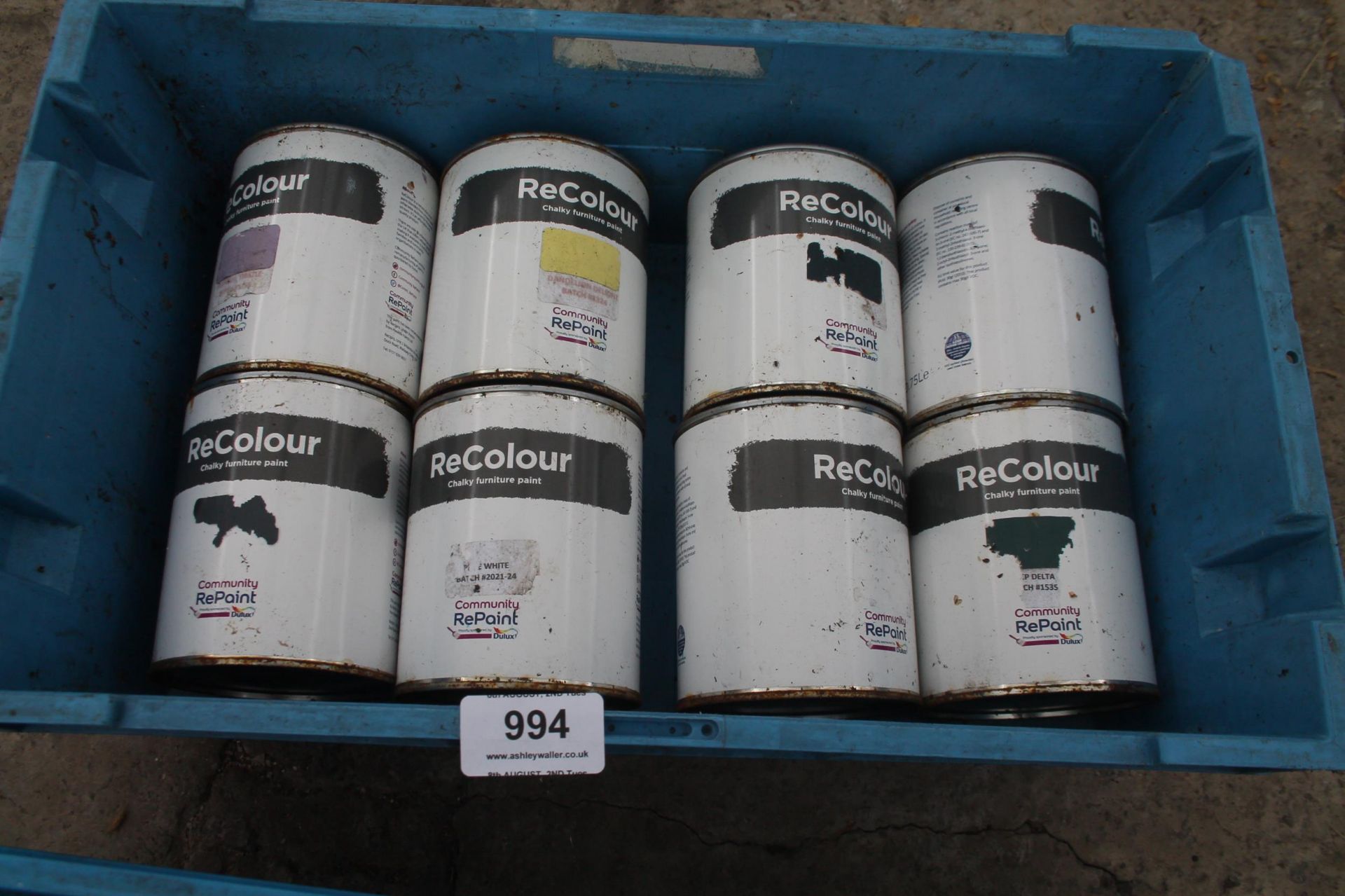 8 TINS OF RECOLOUR CHALKY FURNITURE PAINT TINS NO VAT