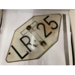 A VINTAGE ENAMEL RAILWAY SIGN 'LR T 25' SIGN