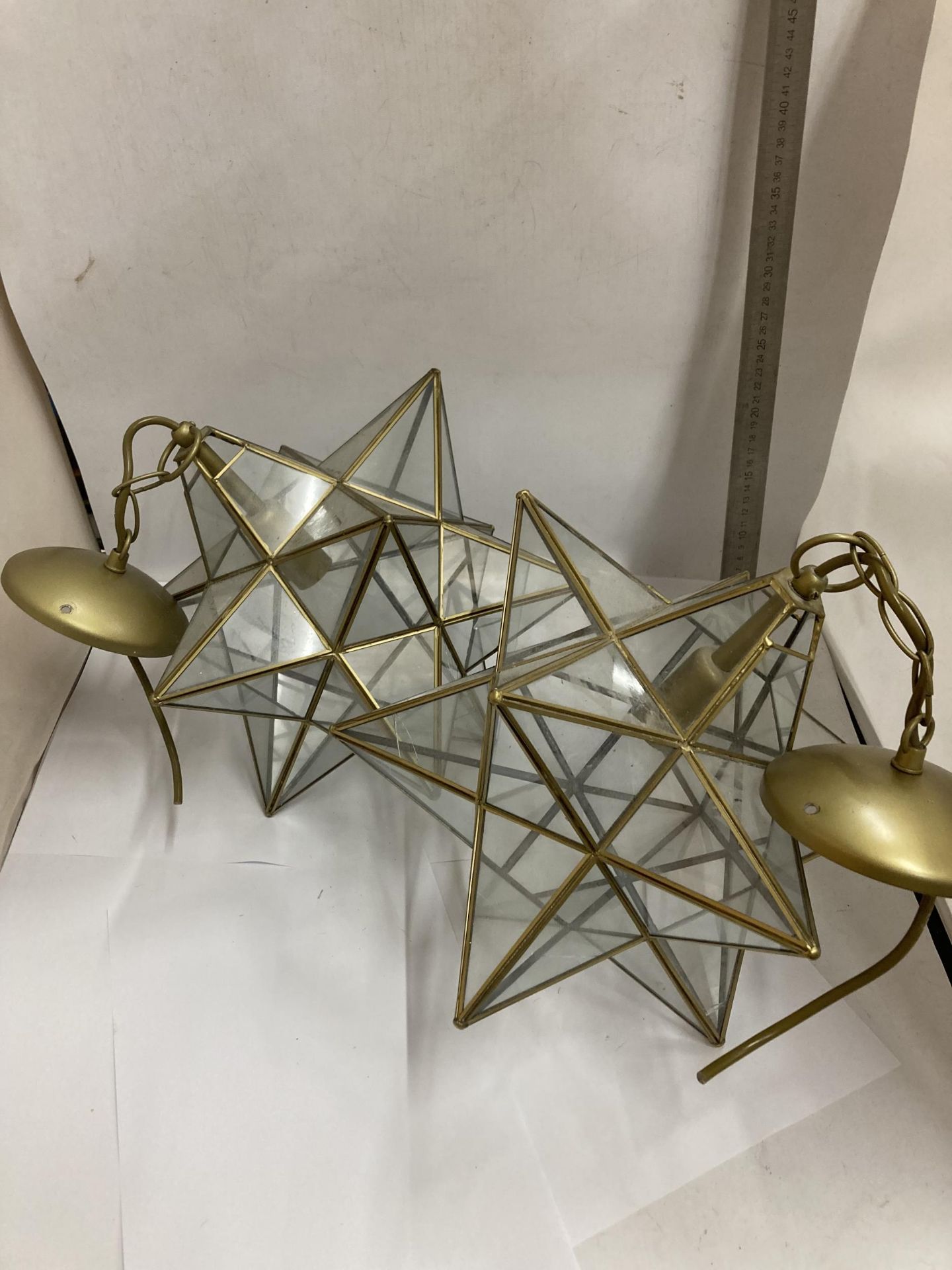 TWO GLASS STAR SHAPED CEILING LIGHT FITTINGS
