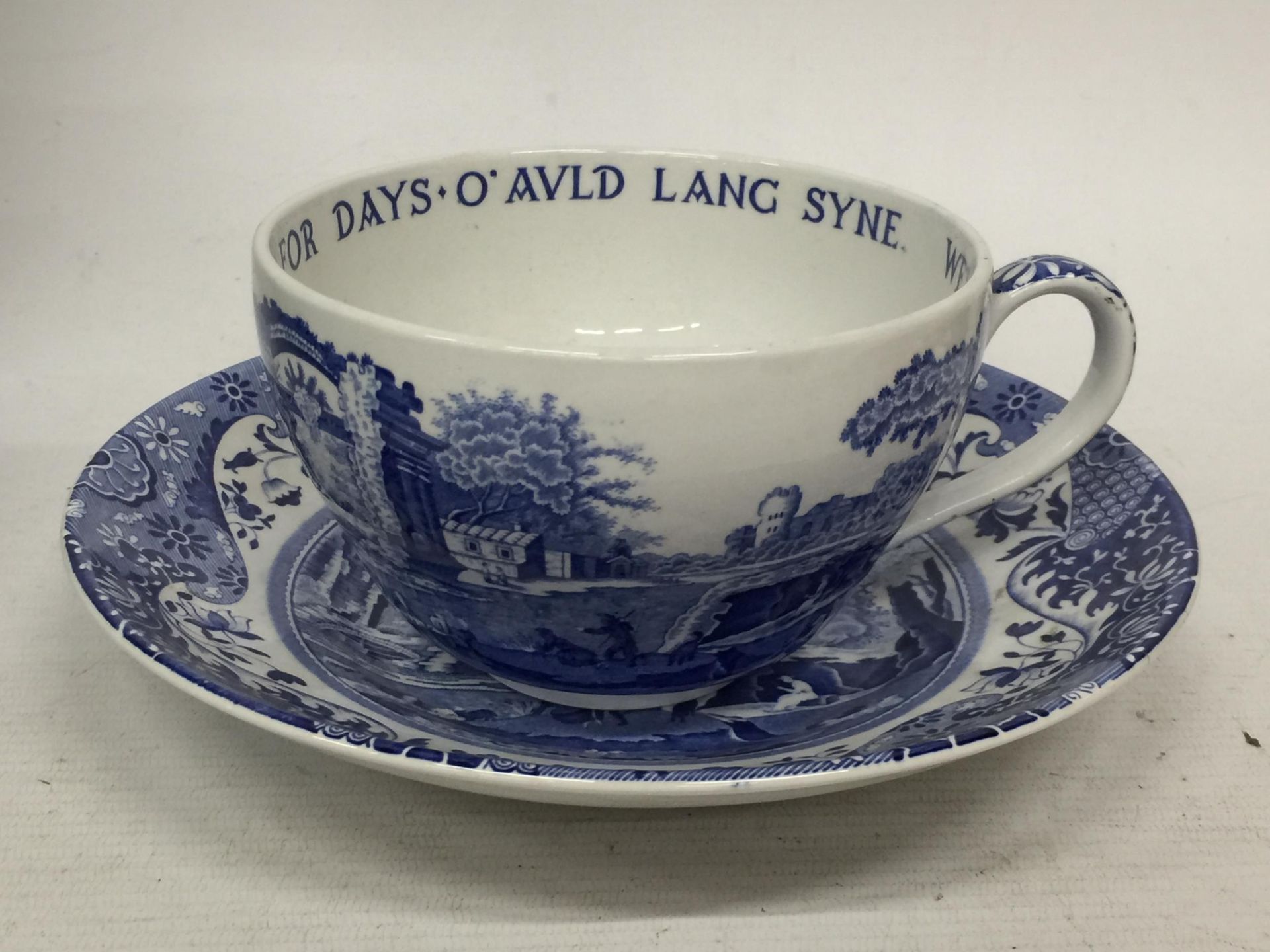 TWO SPODE ITEMS TO INCLUDE A LARGE CUP AND A MATCHING PLATE