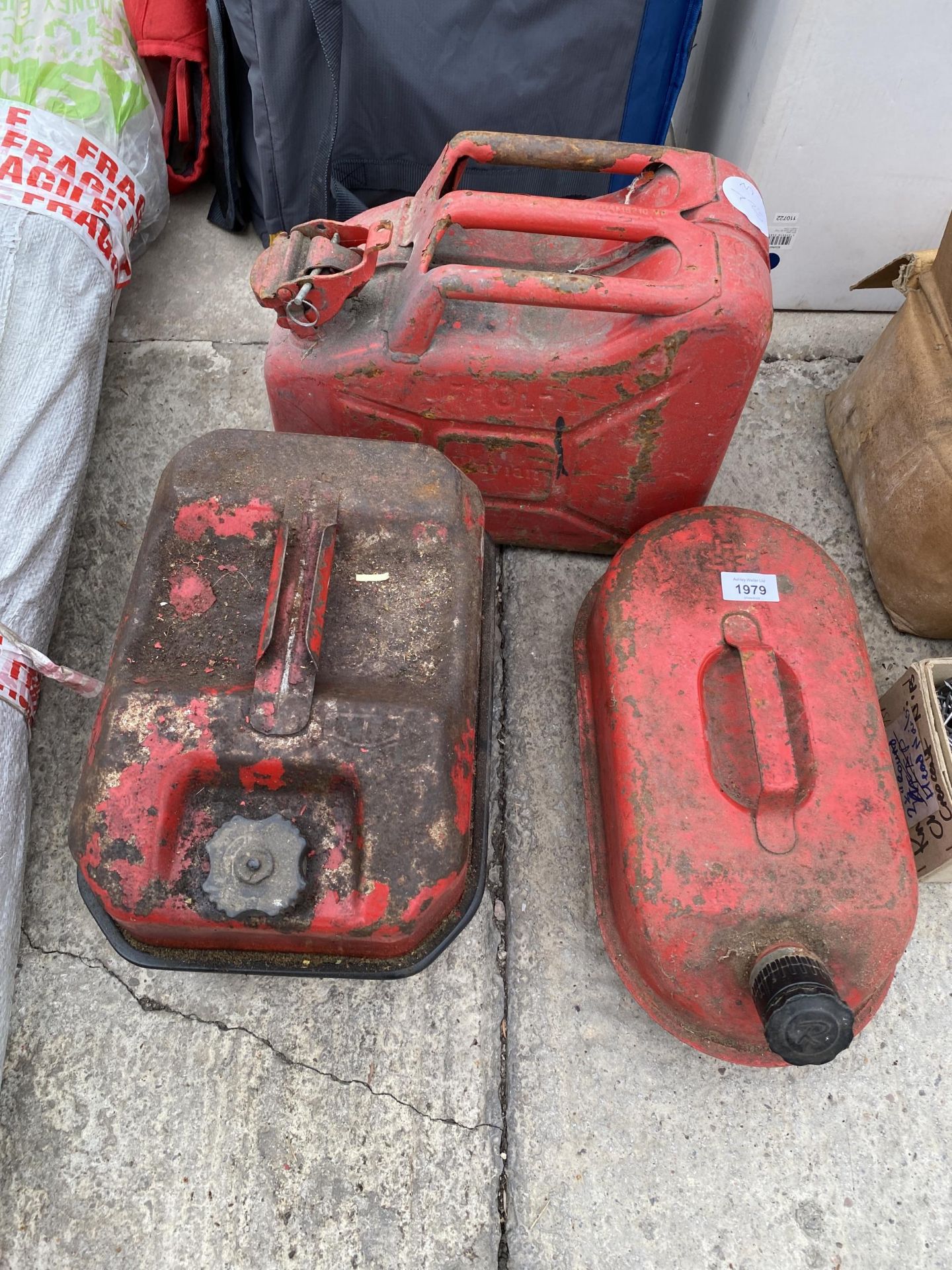 THREE VARIOUS METAL FUEL CANS