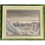 A GILT FRAMED OIL ON BOARD BY J.SKELLEN, DATED 1969, OF A QUARRY SCENE, 45 X 55CM