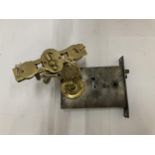 A LATE 18TH / EARLY 19TH CENTURY CAST LOCK, BRASS ESCUCHIONS AND KEY