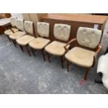 A SET OF SIX McINTOSH RETRO TEAK DINING CHAIRS WITH BUTTON-BACKS, TWO BEING CARVERS