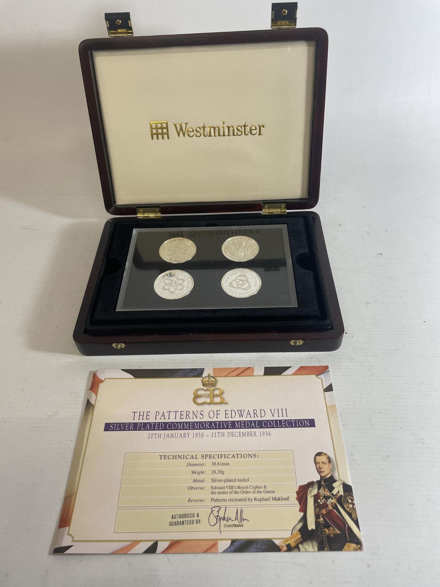 THE WESTMINSTER , “THE PATTERNS OF EDWARD V111 , SILVER PLATED , COMMEMORATIVE MEDAL COLLECTION” ,