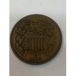 AN 1864 U.S.A TWO CENT COIN, BELIEVED AU