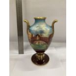 A CAVERSWALL BONE CHINA VASE WITH HAND PAINTED SCENES OF THE RIALTO BRIDGE, VENICE BY R.H