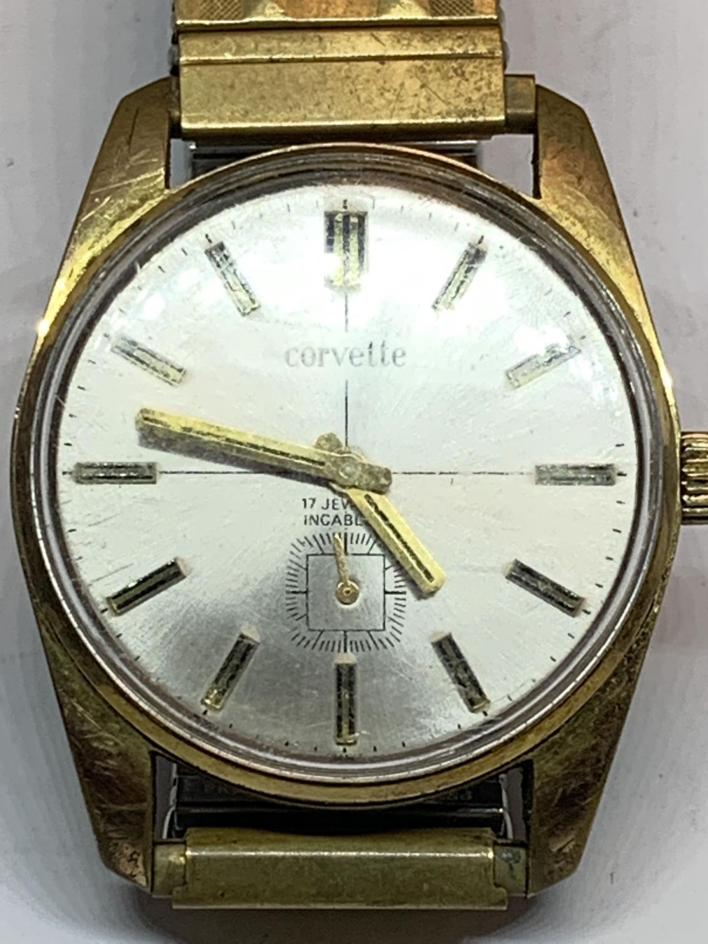 A CORVETTE MECHANICAL 17 JEWEL INCABLOC WRIST WATCH SEEN WORKING BUT NO WARRANTY - Image 2 of 3