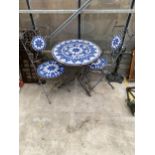 A TILED BISTRO SET COMPRISING OF A ROUND TABLE AND TWO CHAIRS