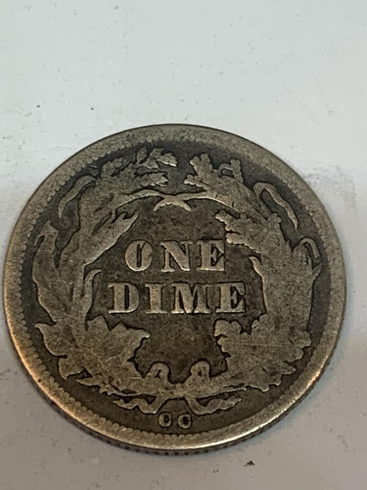 AN 1876 CC U.S.A SEATED LIBERTY SILVER DIME COIN, BELIEVED VF - Image 2 of 6