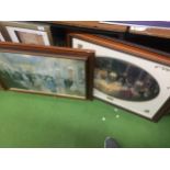 TWO LARGE FRAMED PRINTS 'DINNER PARTY' AND A BALLROOM SCENE