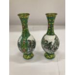 A PAIR OF ORIENTAL FAMILLE VERTE ENAMEL DESIGN VASES