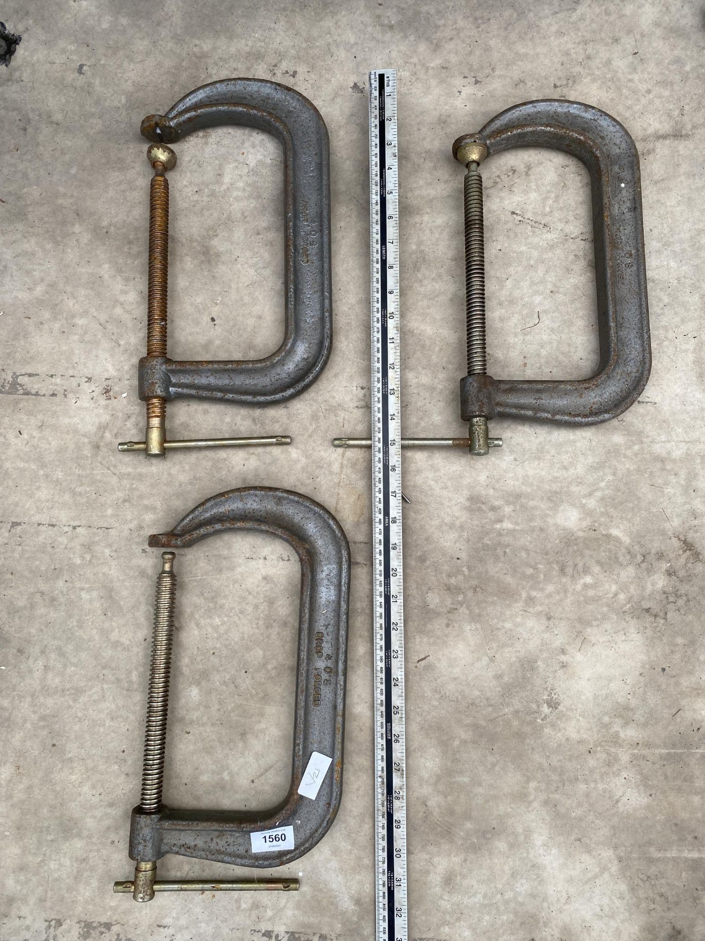 A SET OF THREE HEAVY DUTY 13" G CLAMPS