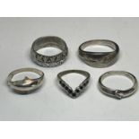 FIVE VARIOUS SILVER RINGS