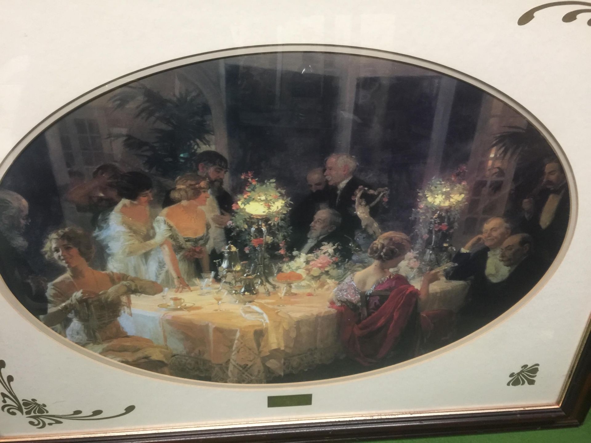 TWO LARGE FRAMED PRINTS 'DINNER PARTY' AND A BALLROOM SCENE - Image 2 of 3