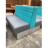 A MODERN DOUBLE SIDED BOOTH SEATING IN TURQUOISE AND GREY