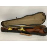 A VINTAGE CASED VIOLIN WITH BOW