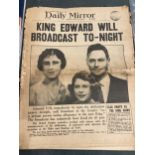 A GENUINE DAILY MIRROR 1936 KING'S ABDICATION ISSUE