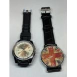 TWO WRIST WATCHES ONE WITH UNION JACK FLAG SEEN WORKING BUT NO WARRANTY