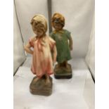 TWO VINTAGE CHALKWARE STYLE FIGURES OF A BOY AND GIRL, HEIGHT 47CM