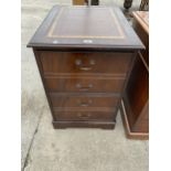 A MODERN MAHOGANY TWO DRAWER FILING CABINET WITH INSET LEATHER TOP