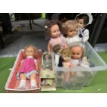 A LARGE QUANTITY OF VINTAGE DOLLS TO INCLUDE A BOXED PALITOY - 11 IN TOTAL