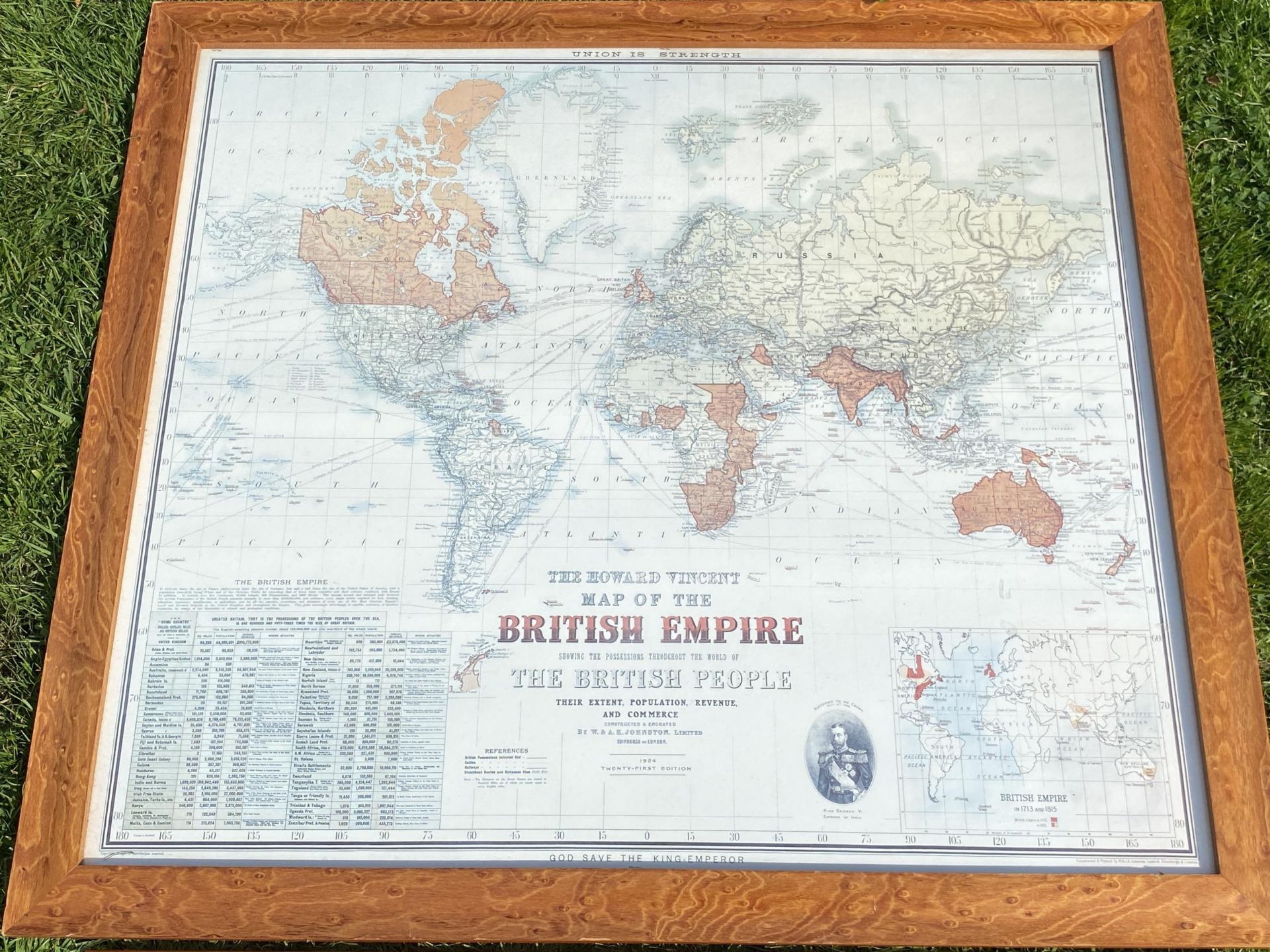 TWO FRAMED PRINTS TO INCLUDE THE HOWARD VINCENT MAP OF THE BRITISH EMPIRE, 1924, TWENTY-FIRST - Image 3 of 8