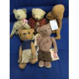 FOUR VINTAGE TEDDY BEARS PLUS A VINTAGE ELEPHANT