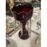 A VINTAGE BOHEMIAN RUBY GLASS TABLE LUSTRE