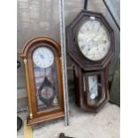 A VINTAGE WOODEN CASED WALL CLOCK AND A FURTHER PRESIDENT WOODEN CASED WALL CLOCK