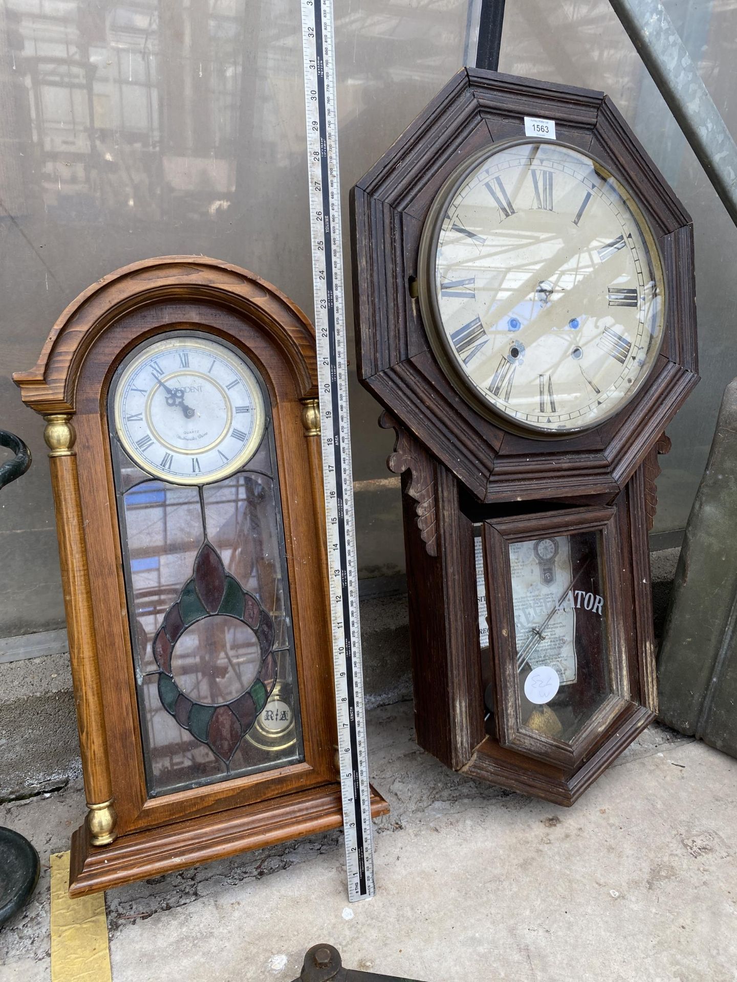 A VINTAGE WOODEN CASED WALL CLOCK AND A FURTHER PRESIDENT WOODEN CASED WALL CLOCK