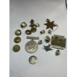 VARIOUS BADGES, MEDALS AND BUTTONS ETC
