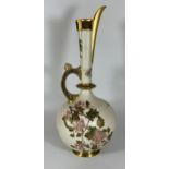 A LARGE ANTIQUE ROYAL WORCESTER HAND PAINTED BLUSH IVORY FLORAL JUG, HEIGHT 38CM (A/F)