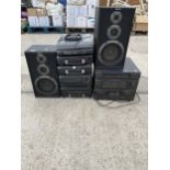 A LARGE QUANTITY OF SONY STEREO SYSTEM ITEMS AND A PAIR OF SPEAKERS