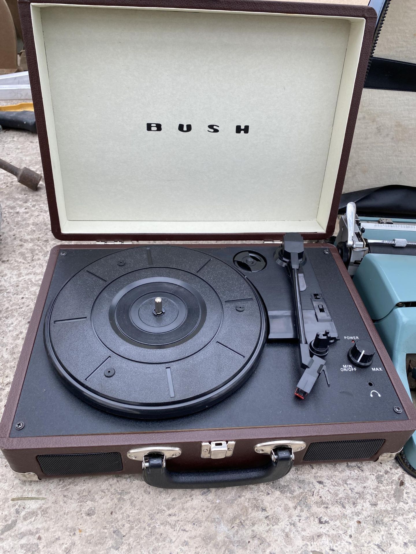 AN OLIVETTI TYPE WRITER AND A BUSH PORTABLE RECORD PLAYER - Image 2 of 3