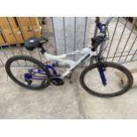 A CHALLENGE 2X GENTS MOUNTAIN BIKE WITH FRONT AND REAR SUSPENSION AND 18 SPEED SHIMANO GEAR SYSTEM