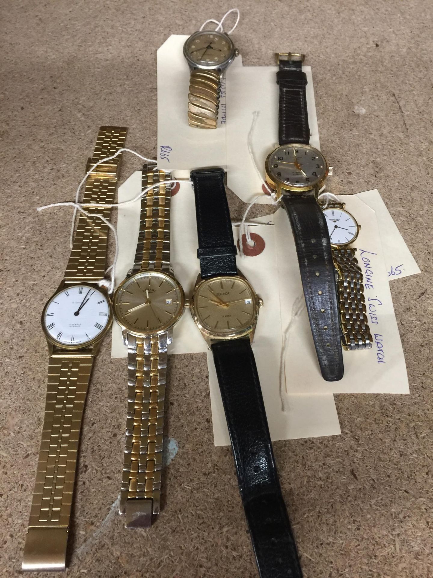 SIX COLLECTABLE WRISTWATCHES TO INCLUDE LONGINES, SEKONDA, ROTARY, ETC