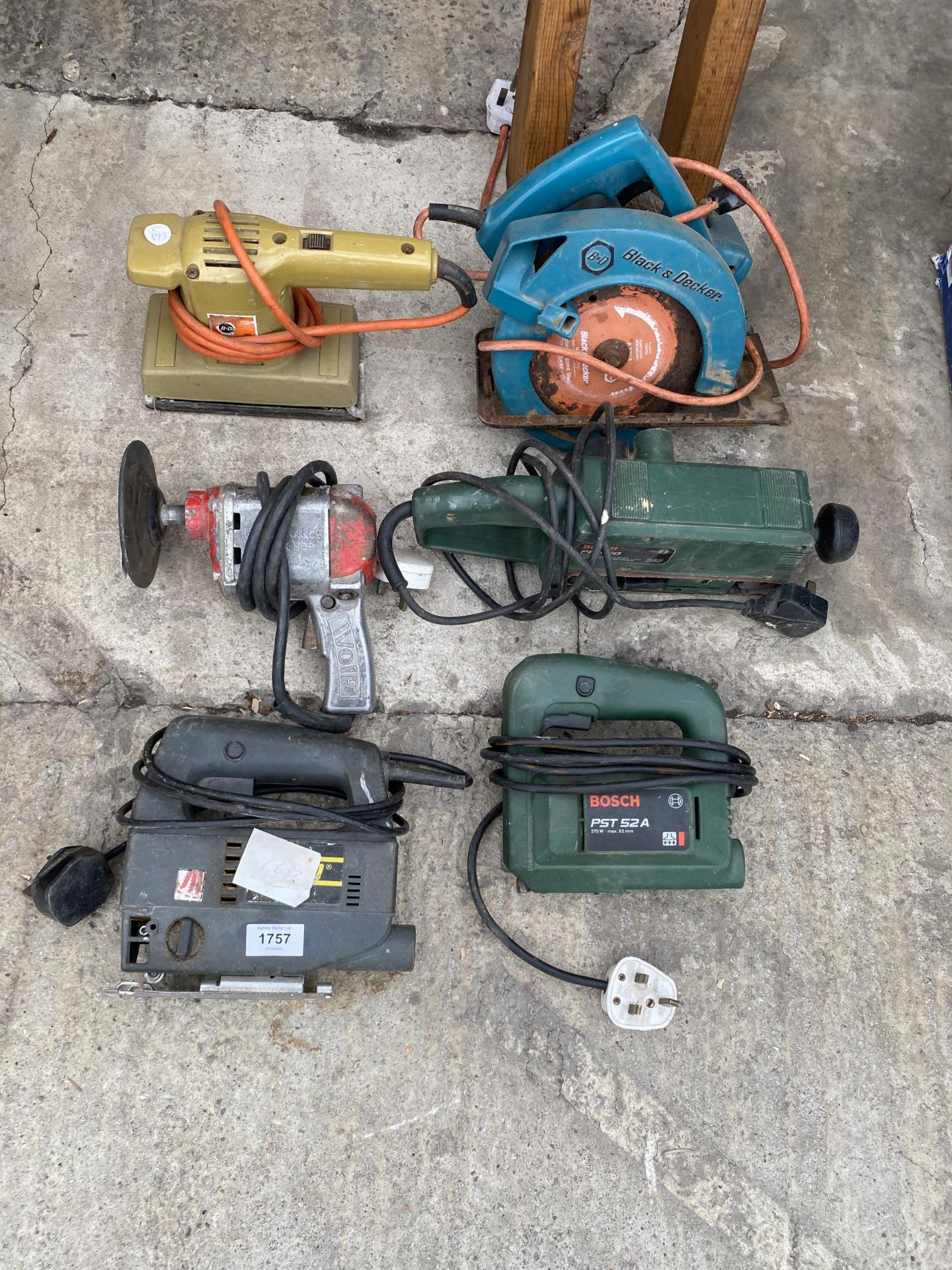 SIX VARIOUS POWER TOOLS TO INCLUDE SANDERS, ROUTERS, ETC
