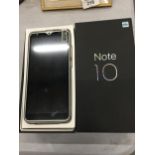 A Mi NOTE 10 MOBILE PHONE IN BOX, UNCHARGED SO CONDITION UNKNOWN