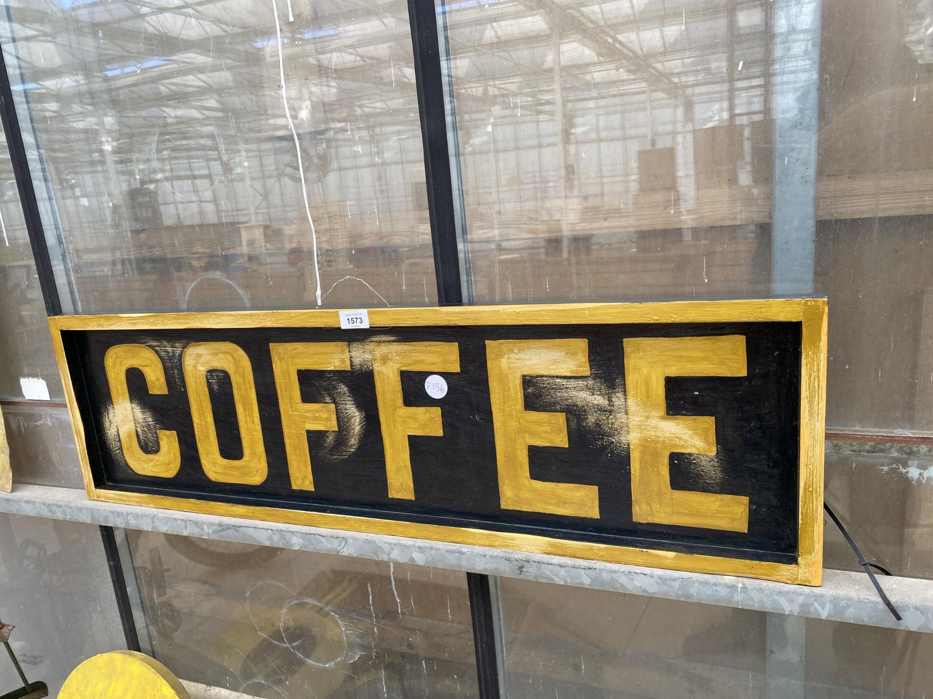 A WOODEN HAND PAINTED 'COFFEE' SIGN, 100 X 29CM