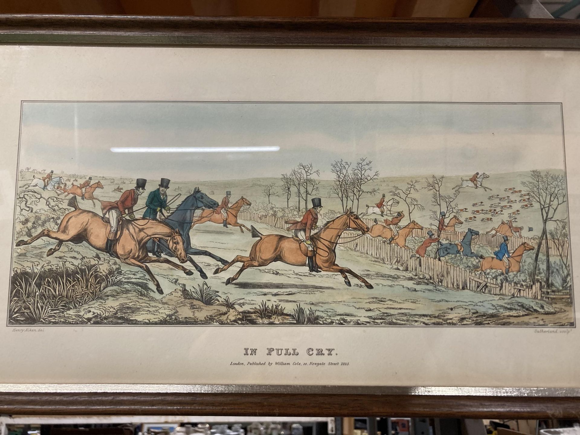 THREE VINTAGE FRAMED HUNTING PRINTS, 'IN FULL CRY', 'THE DEATH' AND 'GONE AWAY', 51CM X 28CM - Image 2 of 4