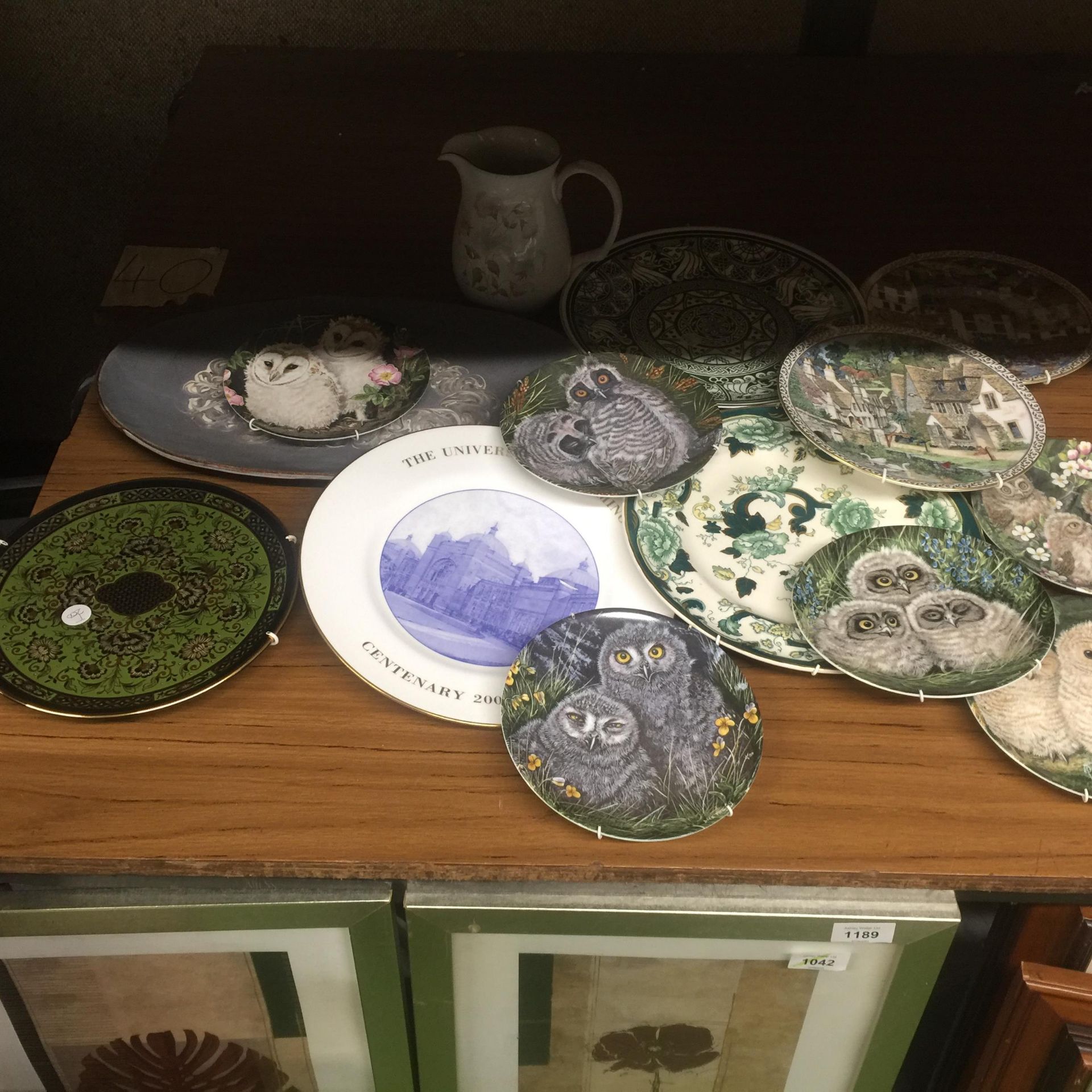 A QUANTITY OF COLLECTABLE PLATES TO INCLUDE OWL CABINET PLATES, MASON';S, ETC - 13 IN TOTAL