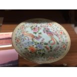 A LARGE CHINESE CHARGER WITH BIRD AND FLORAL DESIGN - CHIP TO THE RIM, DIAMETER 46CM