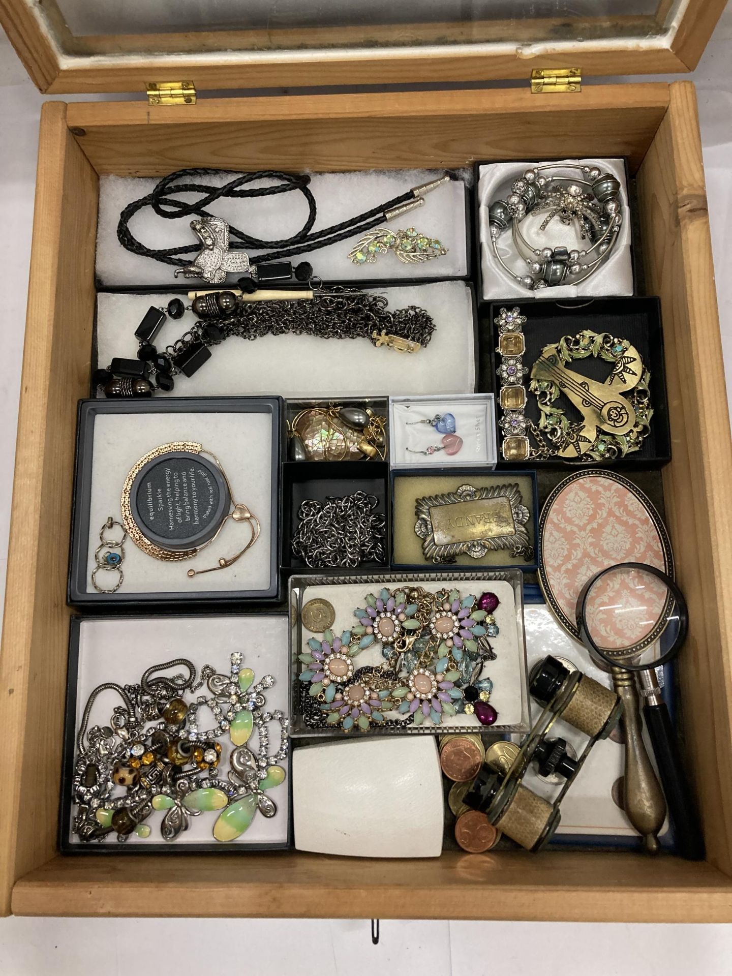 A TABLE TOP JEWELLERY DISPLAY CABINET WITH ASSORTED BOXED JEWELLERY AND COLLECTABLE ITEMS, OPERA - Image 3 of 11