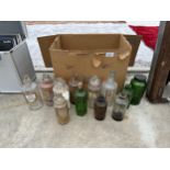 A LARGE QUANTITY OF VINTAGE APOTHECARY AND MEDICINE BOTTLES TO INCLUDE SOME BEARING NAMES