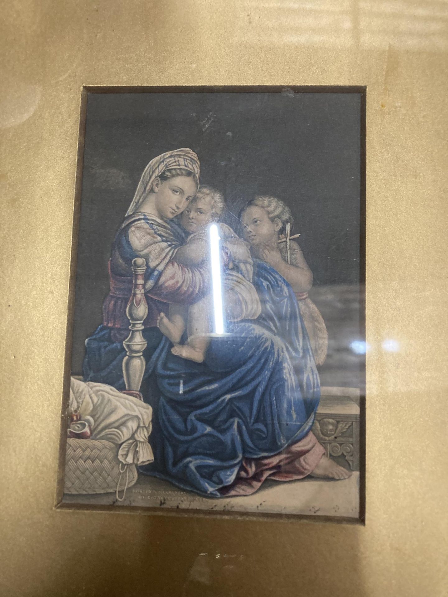 A GROUP OF FOUR VINTAGE PRINTS TO INCLUDE PAIR OF GILT FRAMED EXAMPLES OF MOTHER AND CHILDREN AND - Image 4 of 4