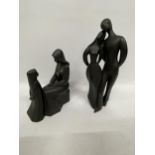 TWO ROYAL DOULTON MATTE BLACK FIGURES - 'MOTHER AND DAUGHTER' HN2843 & 'LOVERS' HN2763 (BOTH
