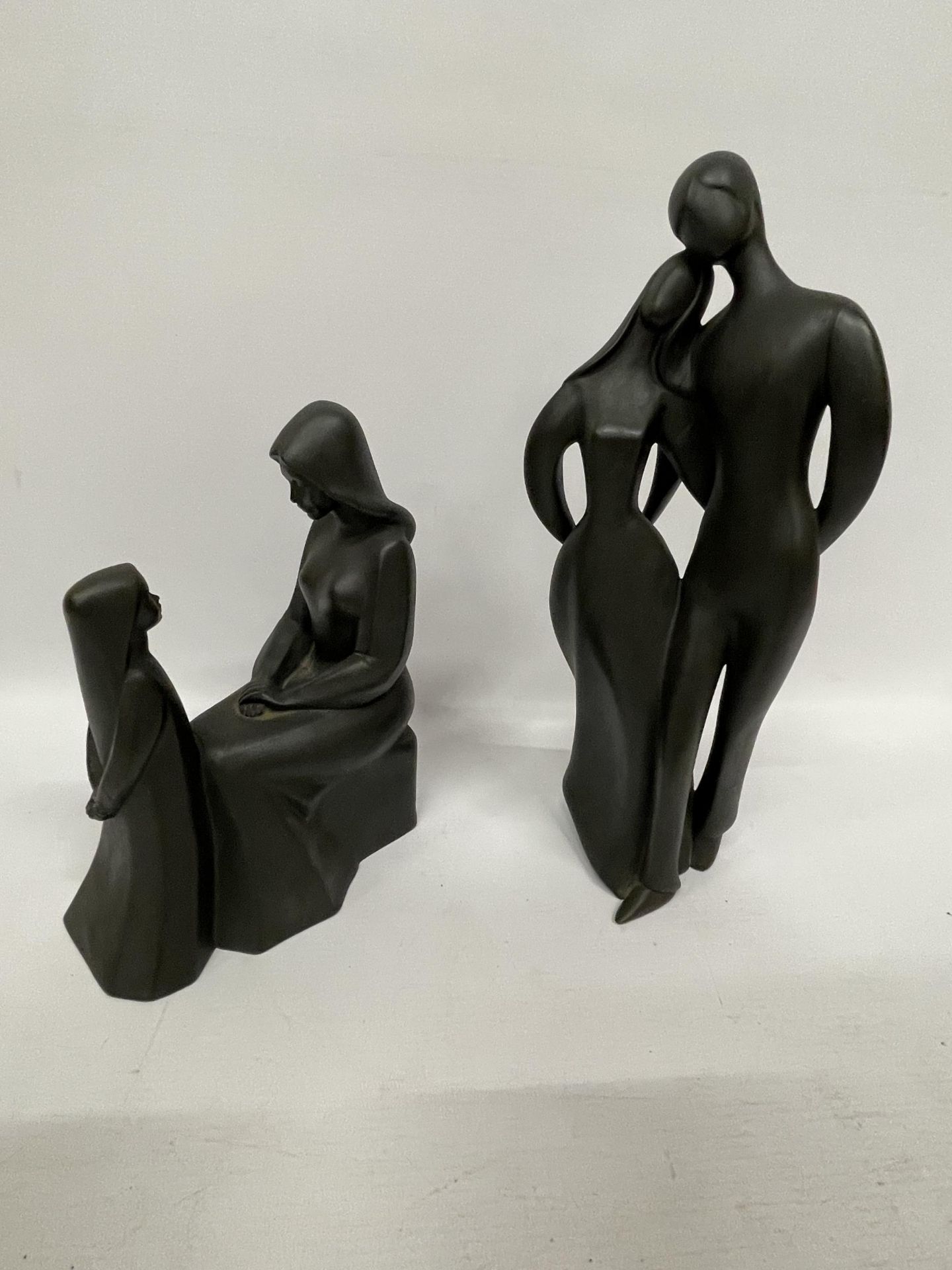 TWO ROYAL DOULTON MATTE BLACK FIGURES - 'MOTHER AND DAUGHTER' HN2843 & 'LOVERS' HN2763 (BOTH