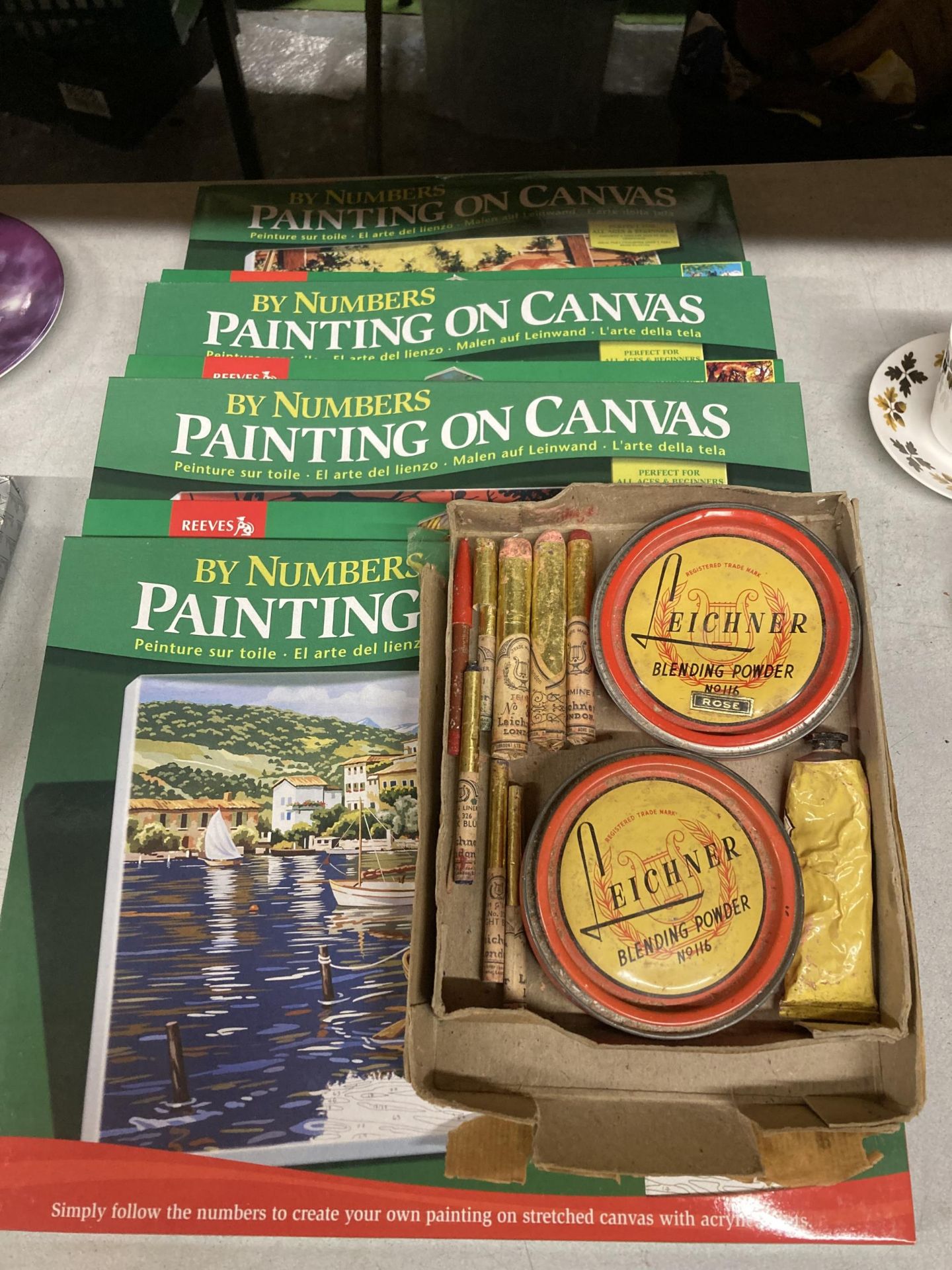 A COLLECTION OF PAINTING BY NUMBERS BOOKS AND BLENDING POWDERS ETC