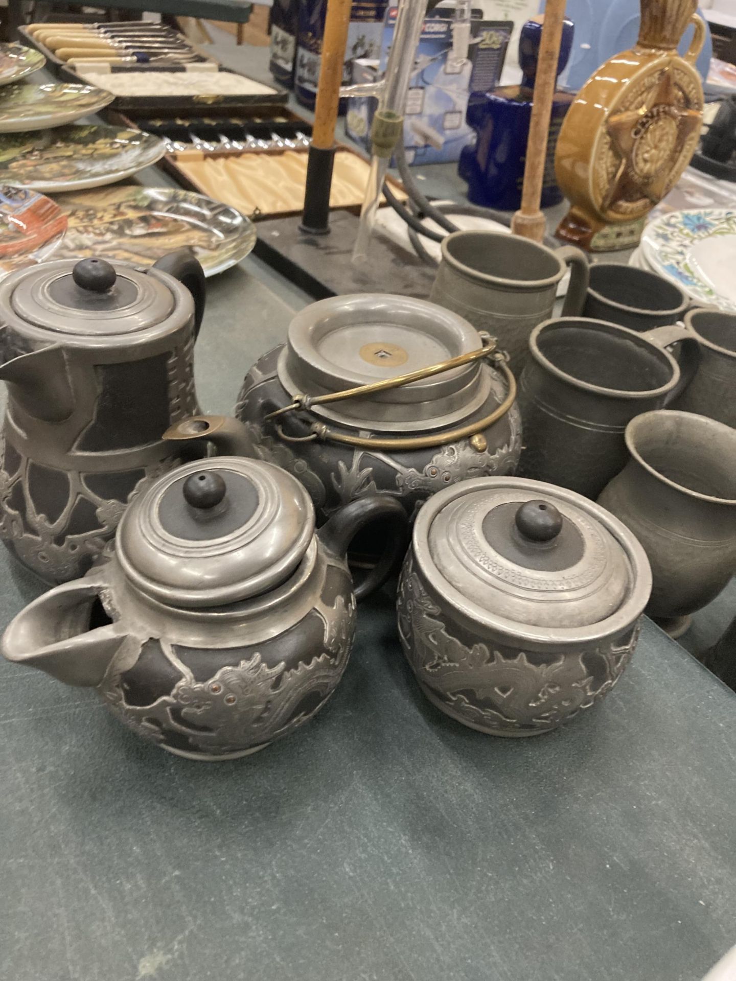 A CHINESE FOUR PIECE CLAY AND PEWTER TEA SET - Image 2 of 4